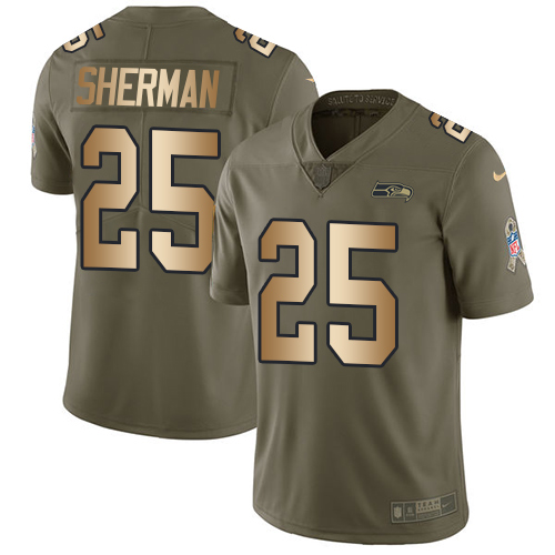 Nike Seahawks #25 Richard Sherman Olive/Gold Men's Stitched NFL Limited Salute To Service Jersey